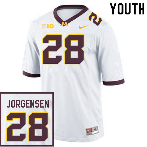 Youth #28 Zach Jorgensen Minnesota Golden Gophers College Football Jerseys Sale-White - Click Image to Close